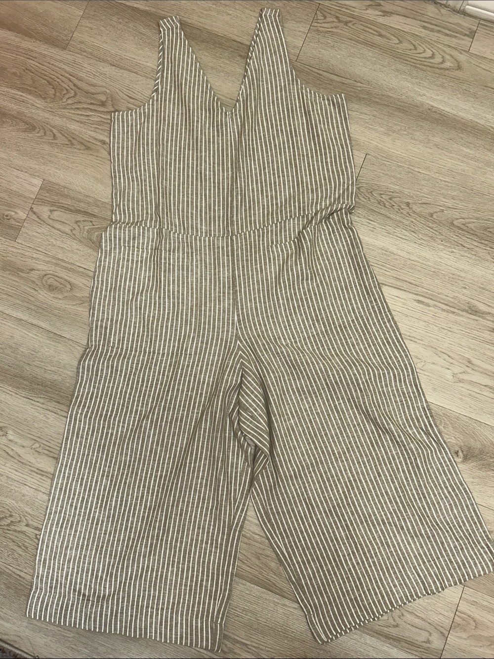 Beach Lunch Lounge Linen Cotton Striped V-Neck Sleeveless Jumpsuit